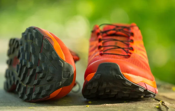 Bir çift renkli koşu ayakkabısını kapat. Sığ Savunma Bakanlığı..