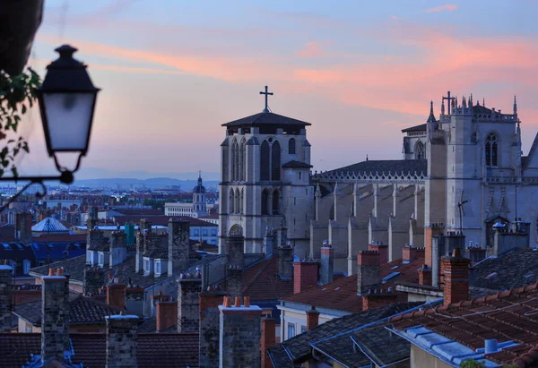 Рассвет Соборе Святого Жана Батиста Вьё Лионе Старом Городе Лиона — стоковое фото