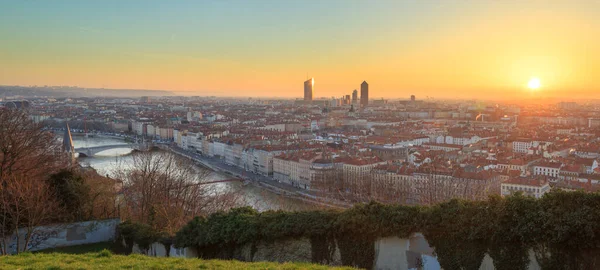 Salida Del Sol Sobre Ciudad Francesa Lyon — Foto de Stock