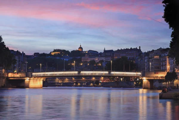 Гарні Рожеві Сутінки Березі Річки Саон Ліоні Франція — стокове фото
