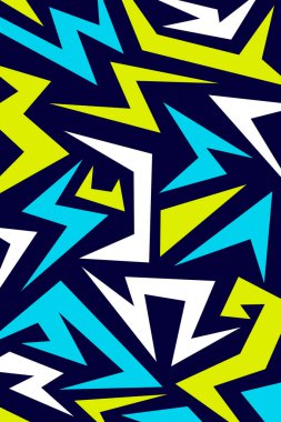 Dinamik soyut şablon, mavi, sarı ve beyaz yıldırımlar içeren koyu bir arka planda enerji ve yaratıcılığı çağrıştırıyor.