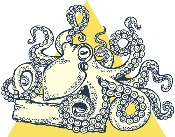 I tentacoli di polpo mantengono la vecchia tavola — Vettoriale Stock