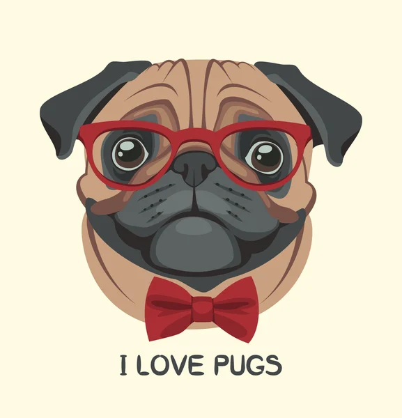 Portrait of a pug wearing glasses. — Stock Vector