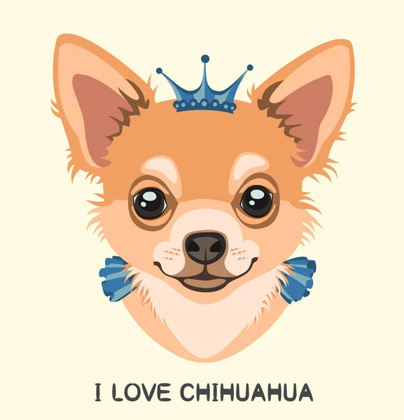 Retrato de perro Chihuahua con una corona en la cabeza — Vector de stock