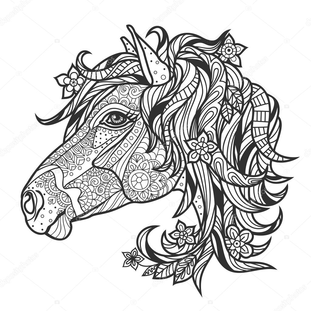 Anti stress con un ritratto di un cavallo di coloritura — Vettoriale Stock Pagina da colorare