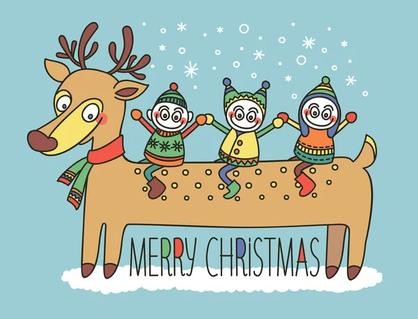 Çocuk bir geyik üzerinde oturmak ve sevinirler