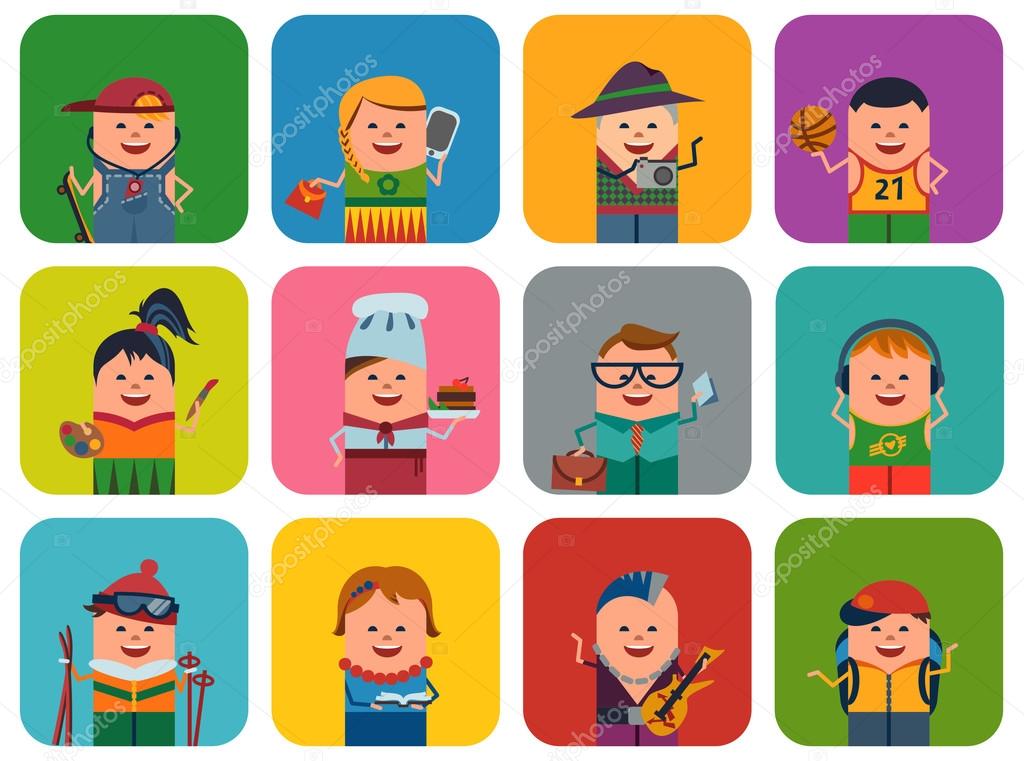 Set of icons with different people