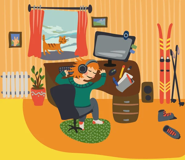 Kız masasında uyuyor