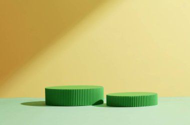 Markalaşma için soyut arkaplan ve minimum sunum. Katlanan kağıdın üzerindeki kahverengi podyum katlanmış geometrik arkaplan.