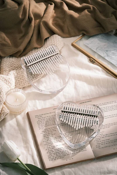 Kalimba Mbira Een Afrikaans Muziekinstrument Glas Kalimba Toetsen Standaard Decoratie — Stockfoto