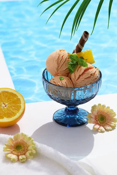 Cheese Ice cream by swimming pool for summer days. Cool.
