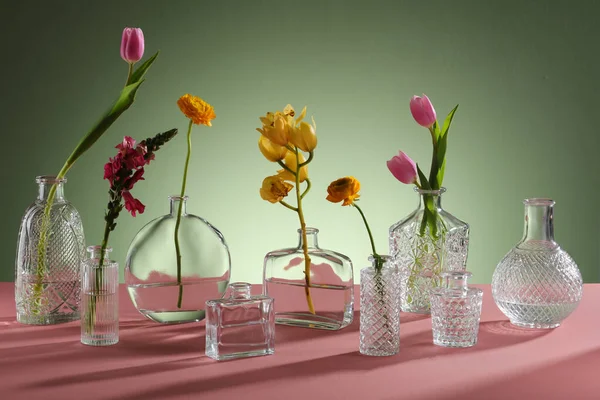 Blomma Glasvas Glasvas Realistisk Mockup Kristallkopp För Blommor Eller Kall — Stockfoto