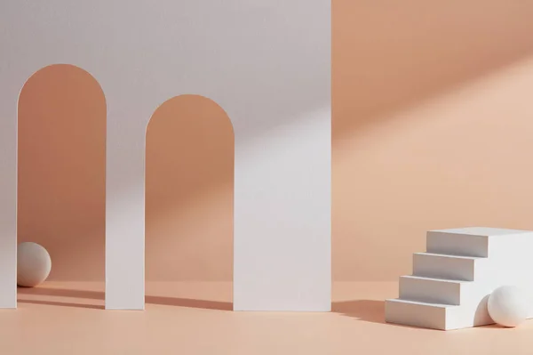 Abstract Composition Background Geometric Objects Podium Stairs Colors Ball Shadow — Stock Photo, Image