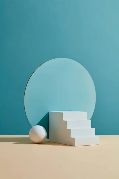 Bogen Und Treppe Trendigen Minimalistischen Interieur Blauer Pastell Und Weißer — Stockfoto