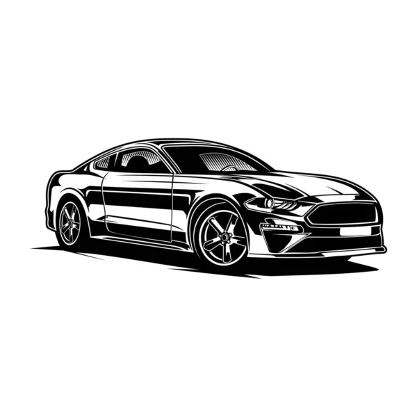 Autó Sport Autó Sziluett Fekete Fehér Stílusban — Stock Vector