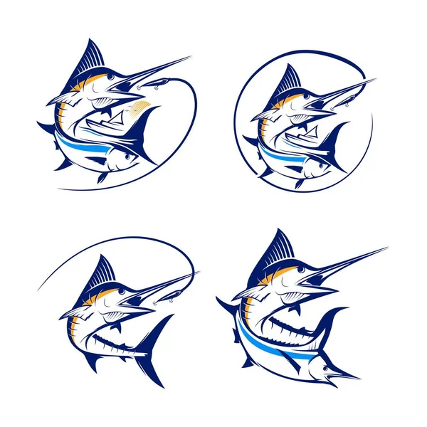 Marlin Peixe Logotipo Logotipo Pesca Modelo Ilustrações De Stock Royalty-Free