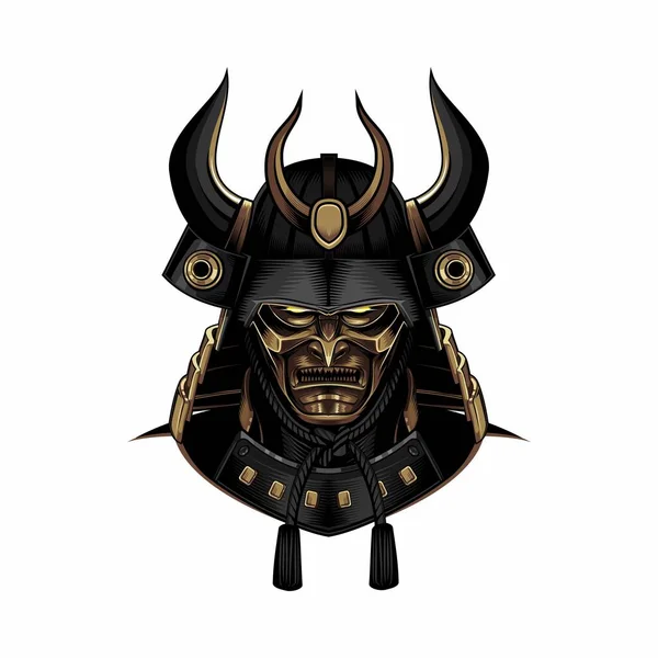 Samurai Guerreiro Capacete Logotipo Máscara Ouro —  Vetores de Stock