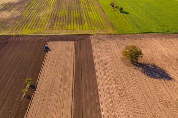 Tractor Plow Plows Field Lies Fallow Winter — Stock Photo, Image