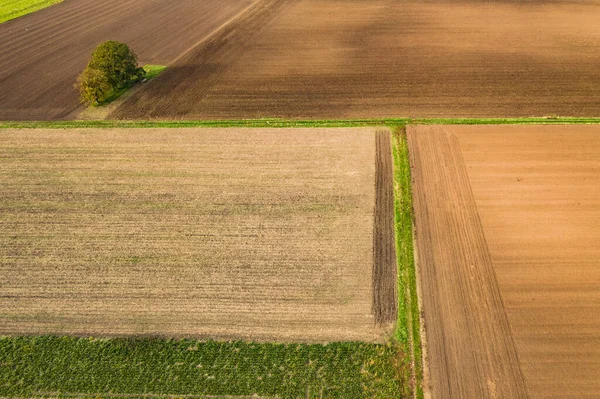 Vista Aérea Agricultura Com Vários Pequenos Campos Terras Aráveis Alemanha — Fotografia de Stock