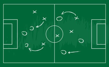 Futbol ya da futbol oyunu strateji planı. Gerçekçi blackboard. Vektör çizim. Spor infographics öğesi.