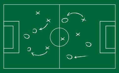 Futbol ya da futbol oyun stratejisi çizim gerçekçi yazı tahtası. Vektör çizim.