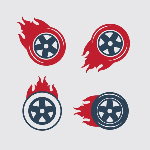 Jeu d'étiquettes plates Racing. Logo flamme et flash, transport automatique, pneu flamme — Image vectorielle