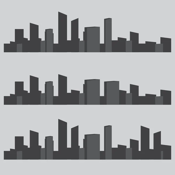 Conjunto de ciudades panorámicas en blanco y negro — Vector de stock