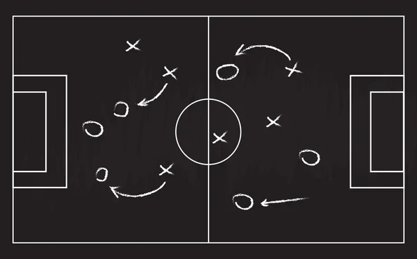 Calcio o calcio piano di strategia di gioco isolato su texture lavagna con sfondo gesso strofinato. Elemento infografico sportivo — Vettoriale Stock