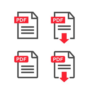 PDF dosya download simgesi. Belge metin, sembol web biçimi bilgileri, vektör çizim