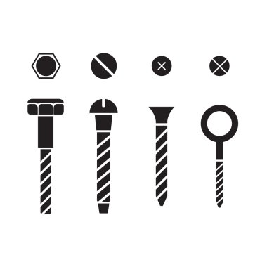 Screws, nuts and rivets icons set clipart