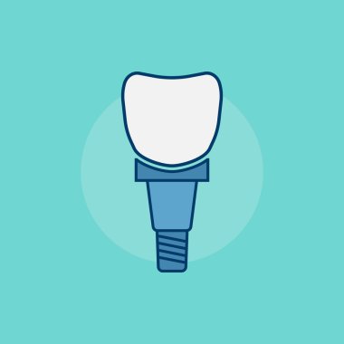 Diş implantı işareti. Diş implantı vektör simgesi. Düz stil diş implant. Açık renkli izole implant diş. Diş implantı simgesi