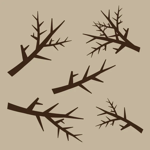 木の枝は手で描画スタイルを設定します。シルエット工場、木材の概要、小枝の装飾. — ストックベクタ