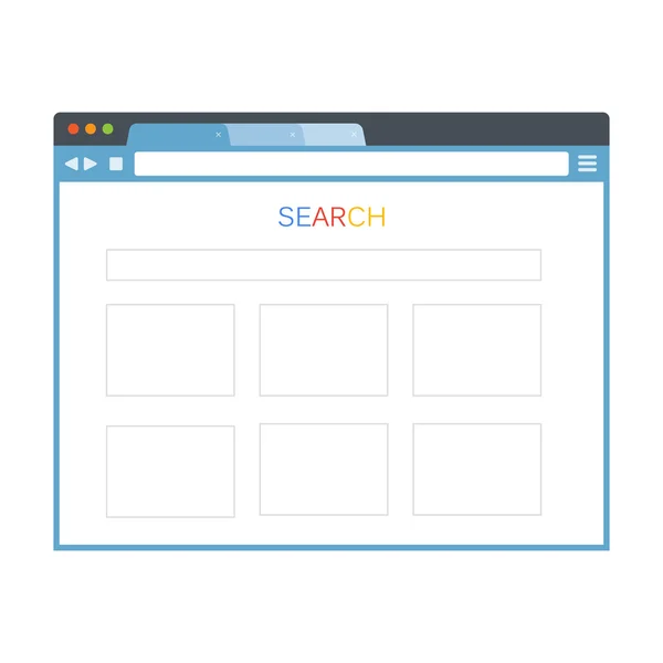 Janela do navegador de Internet com página do site de pesquisa — Vetor de Stock