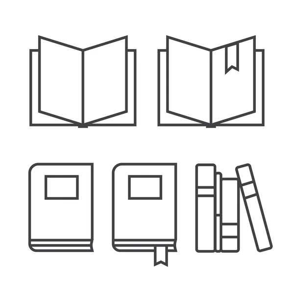 Könyv vékony vonal ikonok. Foglaljon vékony jelre vektoros illusztráció — Stock Vector