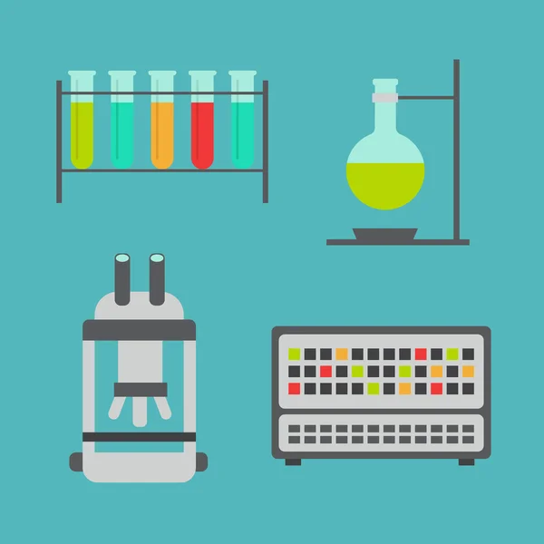 Biologi ikon datar. Laboratorium Biologi area kerja dalam gaya datar - Stok Vektor