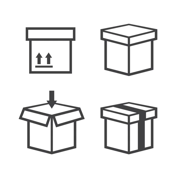 Iconos vectoriales de línea. Icono de la caja, caja del paquete, caja lineal del envase, embalaje y caja de entrega — Archivo Imágenes Vectoriales