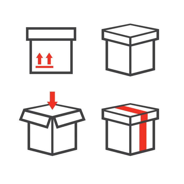 Icone vettoriali della casella di linea. Icona della scatola, scatola del pacchetto, scatola lineare del contenitore, imballaggio e scatola di consegna — Vettoriale Stock