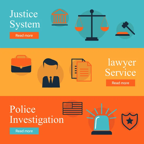 Юридичні послуги, правопорядок, правосуддя Векторна плоска концепція. Чесний суддя, система правосуддя, розслідування злочинів, адвокатська служба — стоковий вектор