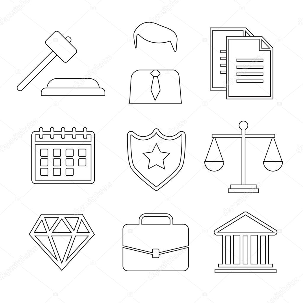 Law and justice thin line vector icons. The legal system, judge, police and lawyer vector