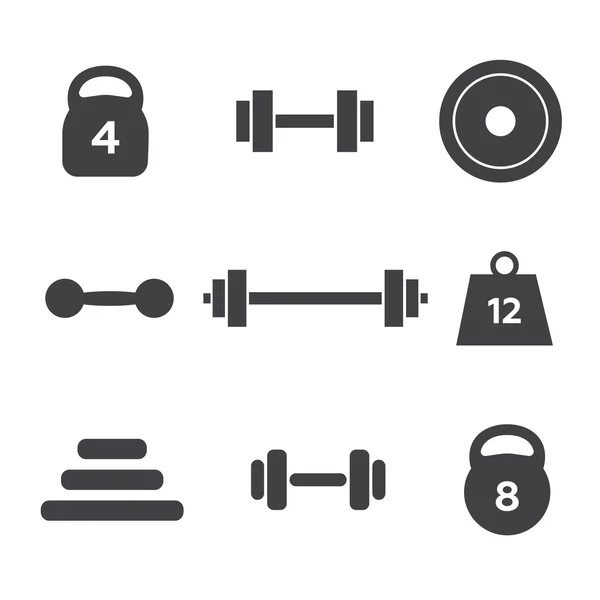 Weight vector icons. Weight dumbbell, heavy weight barbell, element weight — Stock Vector