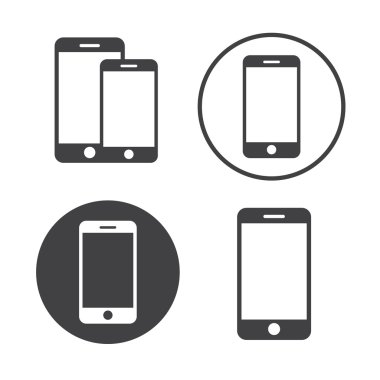 Smartphone simgeler vektör çizim ayarlayın. Smartphone siyah logosunu görmeniz gerekir. Akıllı telefon simgeleri işareti