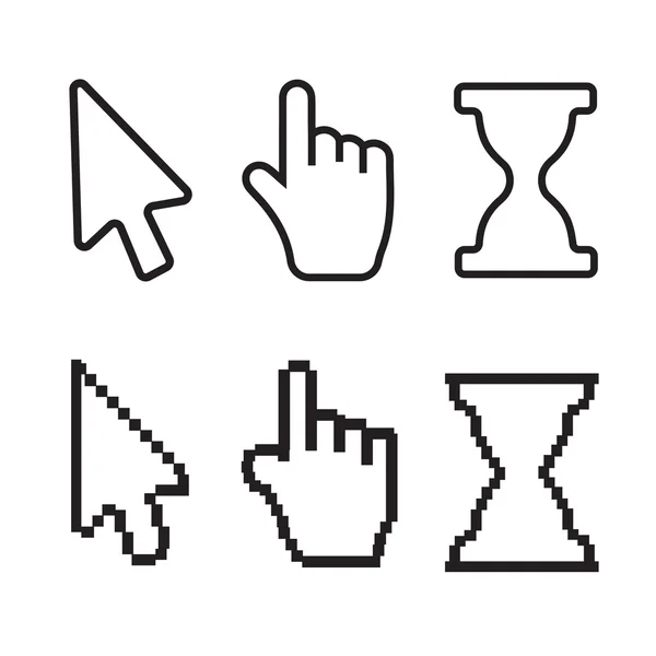 Рука и стрелки, гладкие и пиксельные векторы — стоковый вектор