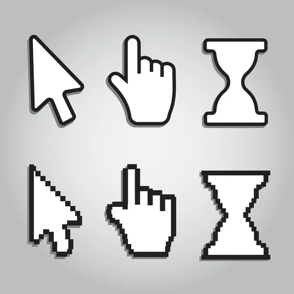 Pixel cursors pictogrammen muis hand pijl en tijd — Stockvector