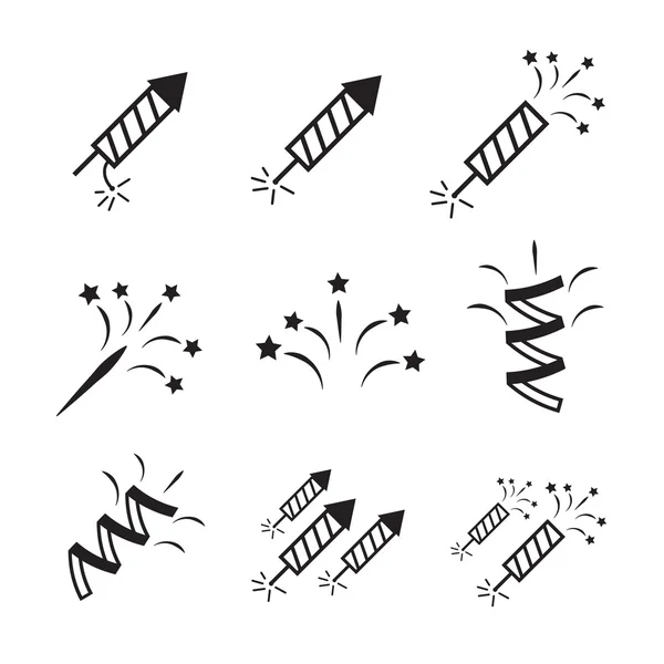 Vuurwerk pictogrammenset met gewoon en sterren — Stockvector