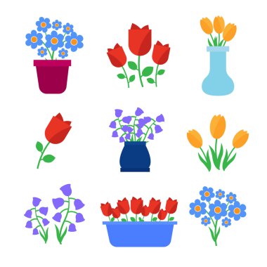 Şirin bahar çiçekleri tencere vektör