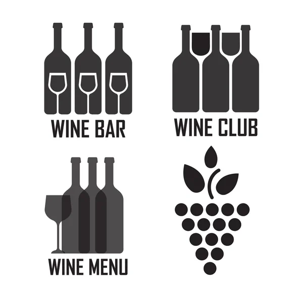 Ícones de vinho preto no conjunto de fundo branco —  Vetores de Stock