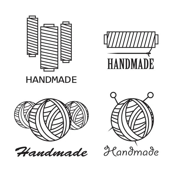 Handgefertigte schwarze dünne Linien-Symbole auf weißem Hintergrund. Handgemachtes Werkstatt-Logo-Set — Stockvektor