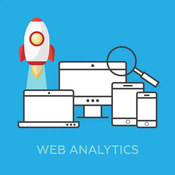 Web analytics informacji i tworzenie stron www koncepcja plaskie — Wektor stockowy