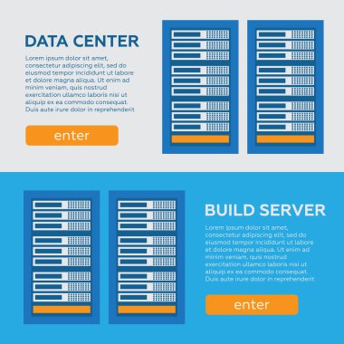 Veri Merkezi ve vektör afiş set hosting. Ağ Internet veritabanı