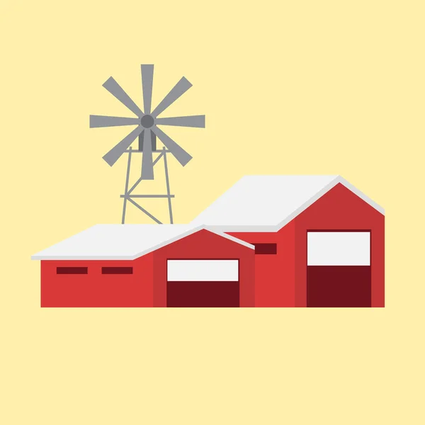 Paisaje rural con edificios agrícolas — Vector de stock